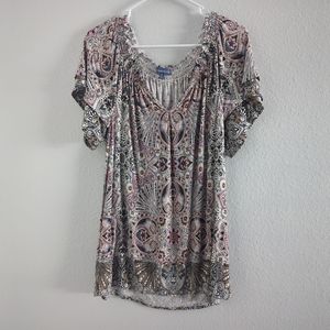 Democracy Blouse T-Shirt V-neck Pink Gray White Women's Size Medium